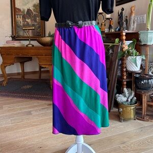 💜 Vintage Colorblock Midi Skirt | Late 70s–Early 80s | Xanadu Disco Vibes